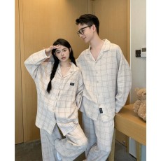 批发实拍实价<b class='q'>韩版</b>春秋纯棉长袖宽松慵懒风简约格子软棉亲肤家居服套装
