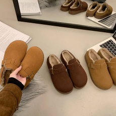 批发2024冬季新款勃肯鞋加绒ins韩版懒人一脚蹬保暖半托鞋