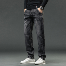 批发2024秋冬新款轻奢美式复古水洗百搭牛仔裤潮男修身小直筒弹力长裤