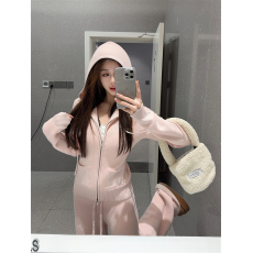 批发实拍实价~连帽卫衣开衫加绒外套休闲裤保暖休闲针织套装女秋冬