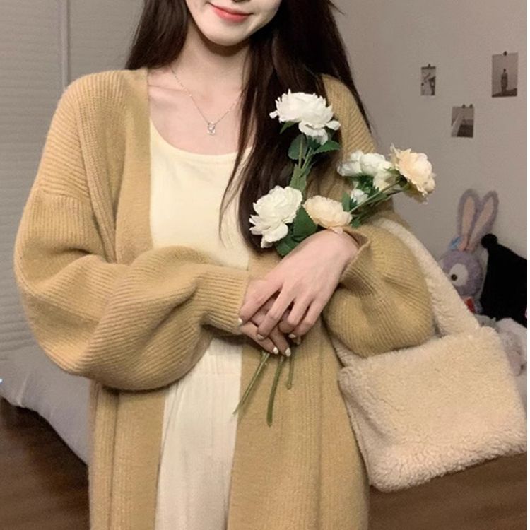 PF28358#温柔风中长款毛衣开衫外套女秋冬新款宽松韩系慵懒风外套女裝貨源服裝批發