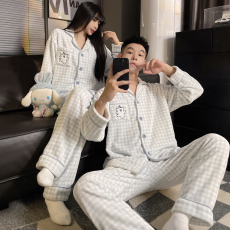 批发M-5XL男女士法兰绒睡衣秋冬季情侣<b class='q'>加肥</b>大码套装
