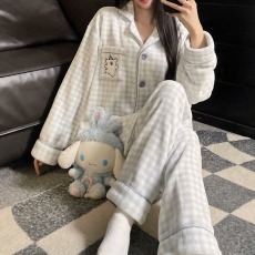 批发M-5XL男女士法兰绒睡衣秋冬季情侣<b class='q'>加肥</b>大码套装