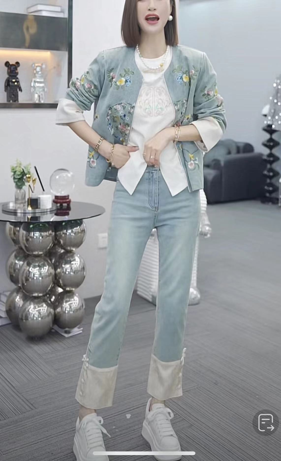 봄 이른 봄 새로운 높은 허리 슬림 새로운 중국어 국가 바람 국가 조수 카우보이 담배 파이프 바지