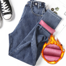 批发实拍冬季加绒加厚<b class='q'>牛仔裤</b>女防寒大码<b class='q'>松紧腰</b>弹力老爹<b class='q'>牛仔裤</b>休闲胖MM