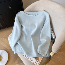 批发实拍 法式重工钉珠羊毛针织打底衫女秋<b class='q'>冬</b>小香风毛衣洋气小上衣