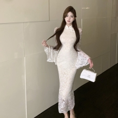 批发实拍  国风改良旗袍新中式蕾丝连衣裙优雅女人味高级感<b class='q'>性感</b>晚<b class='q'>礼服</b>