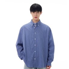 批发美式休闲复古慵懒蓝色格子衬衫男女宽松春秋情侣百搭高级感外套男