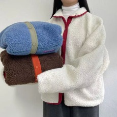 批发韩版冬季贴标两面穿羊羔毛宽松夹克棉<b class='q'>服</b>时尚懒惰风时尚宽松外套女