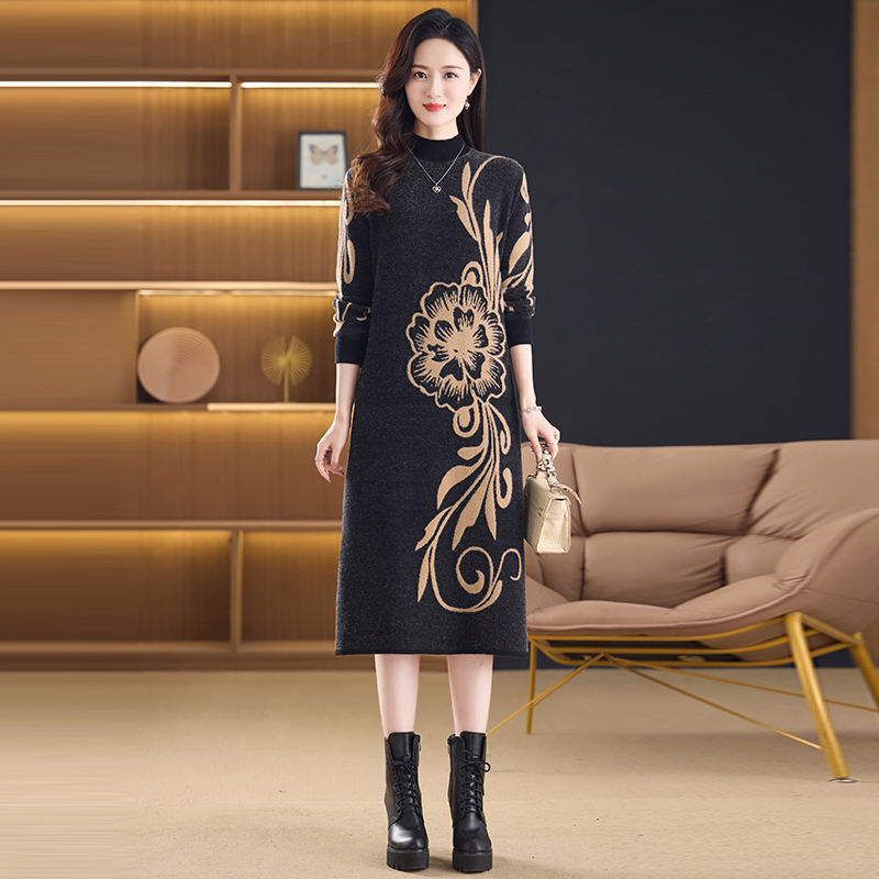 PF28641#水貂绒毛衣女宽松外穿新款加厚中长款打底连衣裙女裝貨源服裝批發