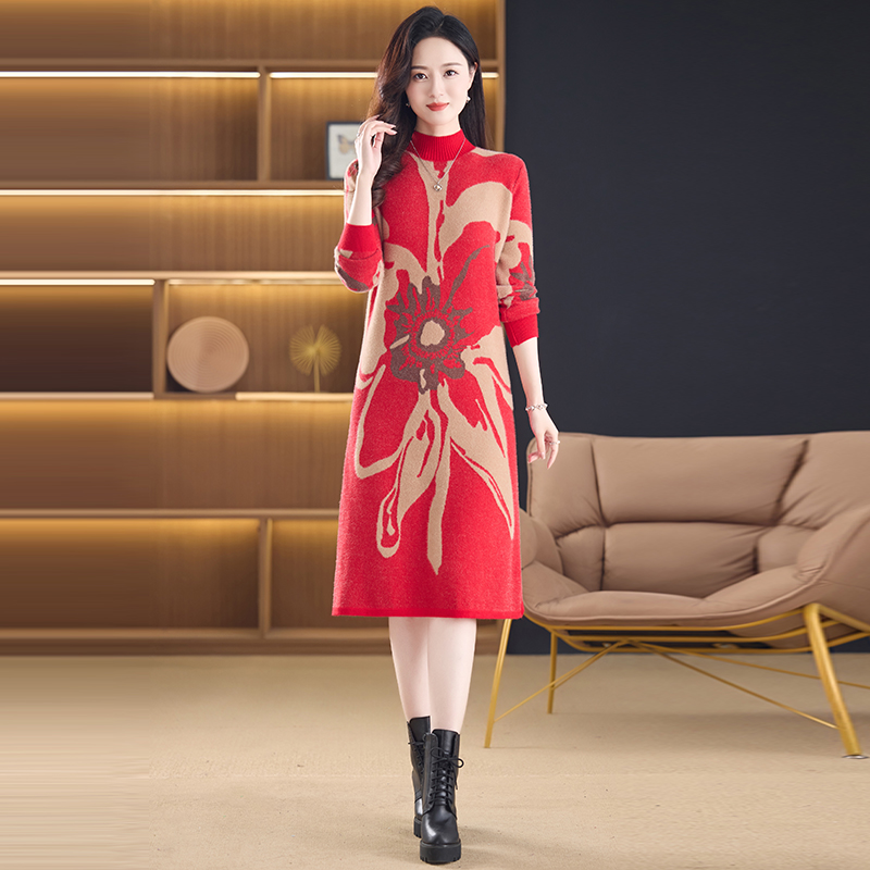 PF28642#水貂绒毛衣女宽松外穿新款加厚中长款打底连衣裙女裝貨源服裝批發