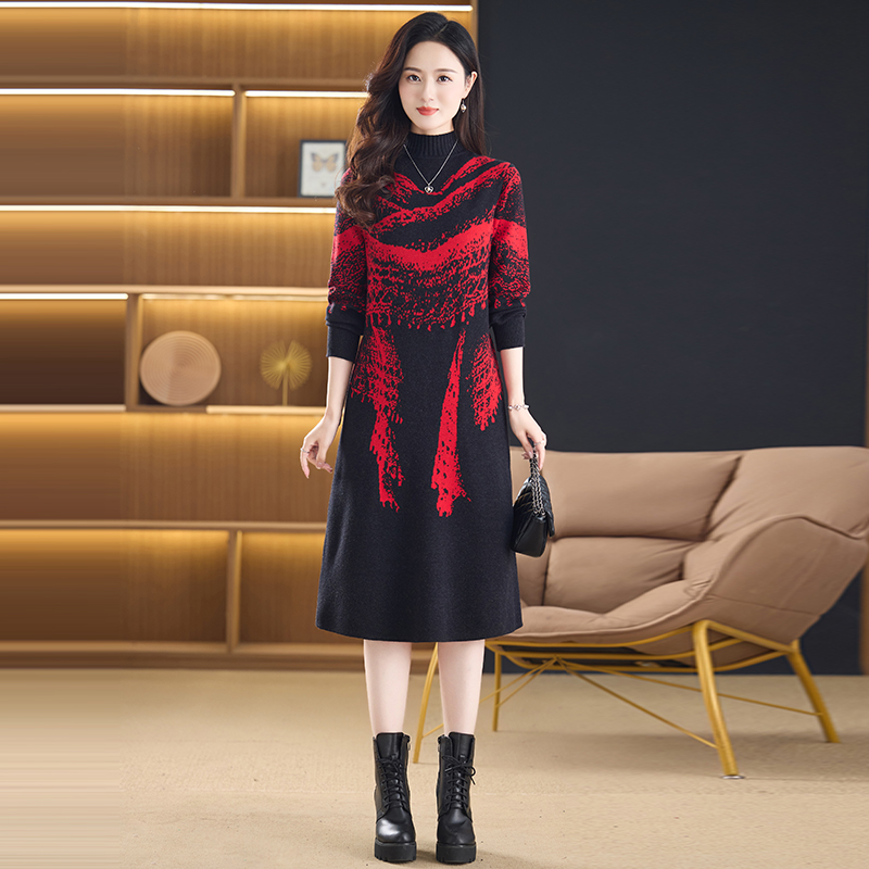 PF28636#重磅加厚优雅宽松冬季保暖秋冬百搭显瘦气质女毛衣连衣裙女裝貨源服裝批發