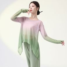 批发古典舞服装中国舞舞蹈练功服演出服渐变纱衣女飘逸长袖上衣