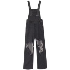 批发破洞<b class='q'>背带裤</b>女夏季薄款2024大码胖MM新款小个子宽松直筒牛仔连体裤