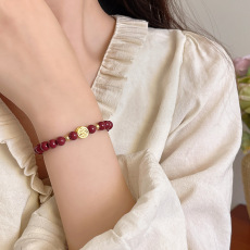 批发新中式中古风复古福牌朱砂手链女轻奢小众高级感百搭气质手串手饰