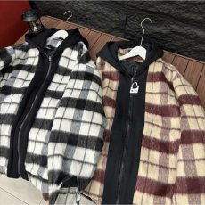 批发小香风假两件连帽格子外套男士冬季新款复古青年宽松休闲毛呢夹克