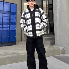 批发假两件小香<b class='q'>风</b>格子连帽夹克外套潮男士美式秋季新款青少年毛呢夹克