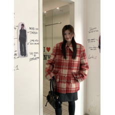 批发实拍！韩系复古格纹小香风夹棉毛呢外套高级感加厚呢子大衣女