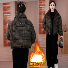 批发官图  2025冬季新款时尚复古羽绒棉服女<b class='q'>妈妈</b>装加厚保暖格子短外套