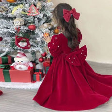 批发女童连衣裙冬装2025新款洋气女孩红色秋冬裙子儿童公主裙童装冬季