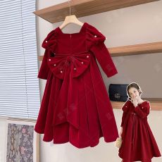 批发女童连衣裙冬装2025新款洋气女孩红色秋冬裙子儿童公主裙童装冬季
