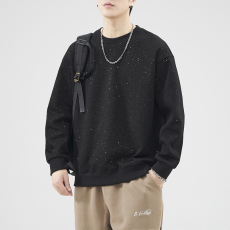 批发2024年秋季男士翻领长袖秋冬新款重磅卫衣圆领无帽