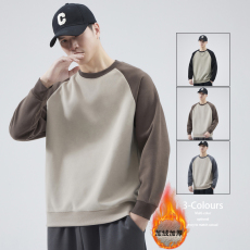 批发2024年秋季潮男翻领长袖秋冬新款重磅卫衣圆领无帽