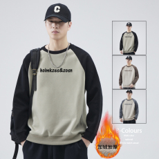 批发2024年秋季男士翻领长袖秋冬新款重磅卫衣圆领无帽