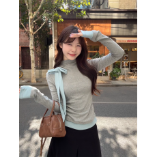 批发实拍~早秋 内搭打底衫女 新款高领t恤 设计感磨毛长袖针织上衣