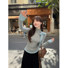 批发实拍~秋冬 内搭打底衫女 新款高领t恤 设计感磨毛长袖针织上衣