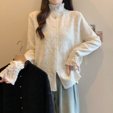 批发实拍胖妹妹大码女装秋冬新款设计感蕾丝半高领新中式打底女上毛衣
