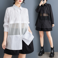 批发实拍日系<b class='q'>网纱</b>透视拼接小众百搭时尚衬衫不规则高级感休闲简约<b class='q'>上衣</b>
