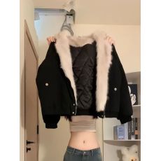 批发复古风夹棉加厚<b class='q'>牛仔</b>毛茸连帽棉衣冬季韩系小个子宽松显瘦棉服外套