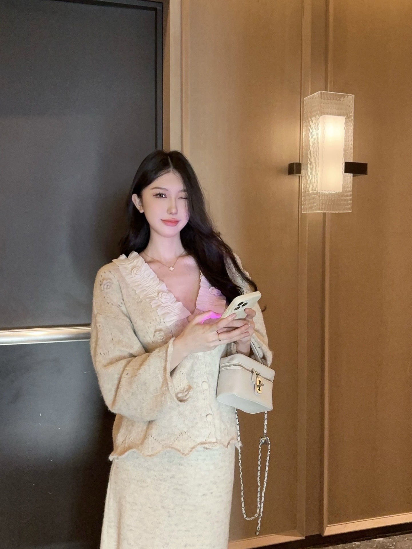 실사 정가 동백 나무 부드러운 달콤함 레이스 베이비 칼라 니트 스웨터 스웨터