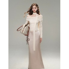 批发银河万岁“半边的珍藏”多穿法露肩蕾丝绑带上衣法式<b class='q'>一字肩</b>针织衫