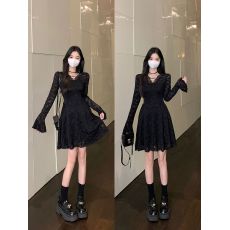 批发实拍 <b class='q'>蔷薇</b>甜辣绣花连衣裙女镂空蕾丝甜辣长袖秋冬打底设计感显瘦