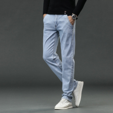 批发2022秋季厚款弹力修身韩版小直筒潮流舒适男士牛仔裤男装休闲裤子