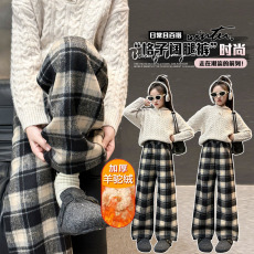 批发<b class='q'>女</b>童<b class='q'>加绒裤</b>子秋冬羊驼绒2025新款洋气儿童格子裤冬季<b class='q'>女</b>大童糯米裤