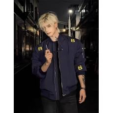 批发网图 美式高街字母刺绣男春秋款短款棒球服藏青色飞行夹克外套