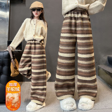 批发<b class='q'>女</b>童<b class='q'>加绒裤</b>子冬季2025新款儿童条纹裤<b class='q'>女</b>大童阔腿裤<b class='q'>秋</b>冬毛呢糯米裤