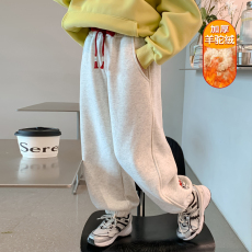 批发女童裤子秋冬装2025新款<b class='q'>儿童</b>休闲运动束脚卫裤一体绒冬季加厚大童