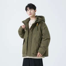 批发高品冬季工装连帽羽绒服男女潮牌宽松户外多口袋90白鸭绒保暖外套