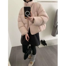 批发2025冬宽松时尚90白鸭绒立领泡芙羽绒服女短款加厚面包服