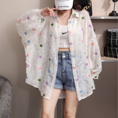 批发实拍韩版春季彩色提花蕾丝衫大码宽松休闲原宿风衬衣防晒衣<b class='q'>外套</b>女