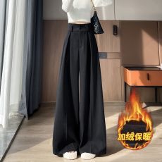 批发高级感阔腿裤女2025秋冬毛呢裤子压褶高腰显瘦垂感拖地西装直筒裤