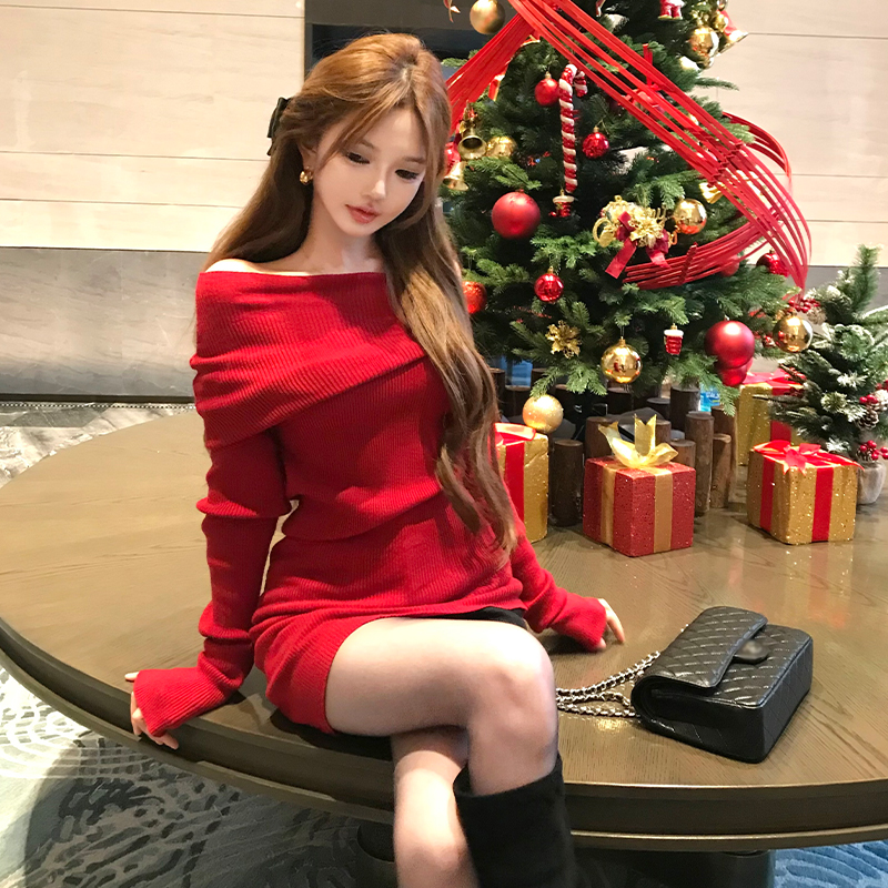 PF28832#红色圣诞毛衣女裝貨源服裝批發
