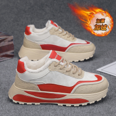 批发阿甘<b class='q'>冬</b>季男鞋运动厚底加绒加厚皮面休闲工作老爹潮鞋保暖棉鞋2024