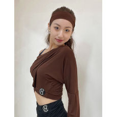 批发<b class='q'>拉丁舞</b><b class='q'>服</b>装新款练功<b class='q'>服</b>女成人高腰斜肩咖色舞蹈上衣2024年春夏新款