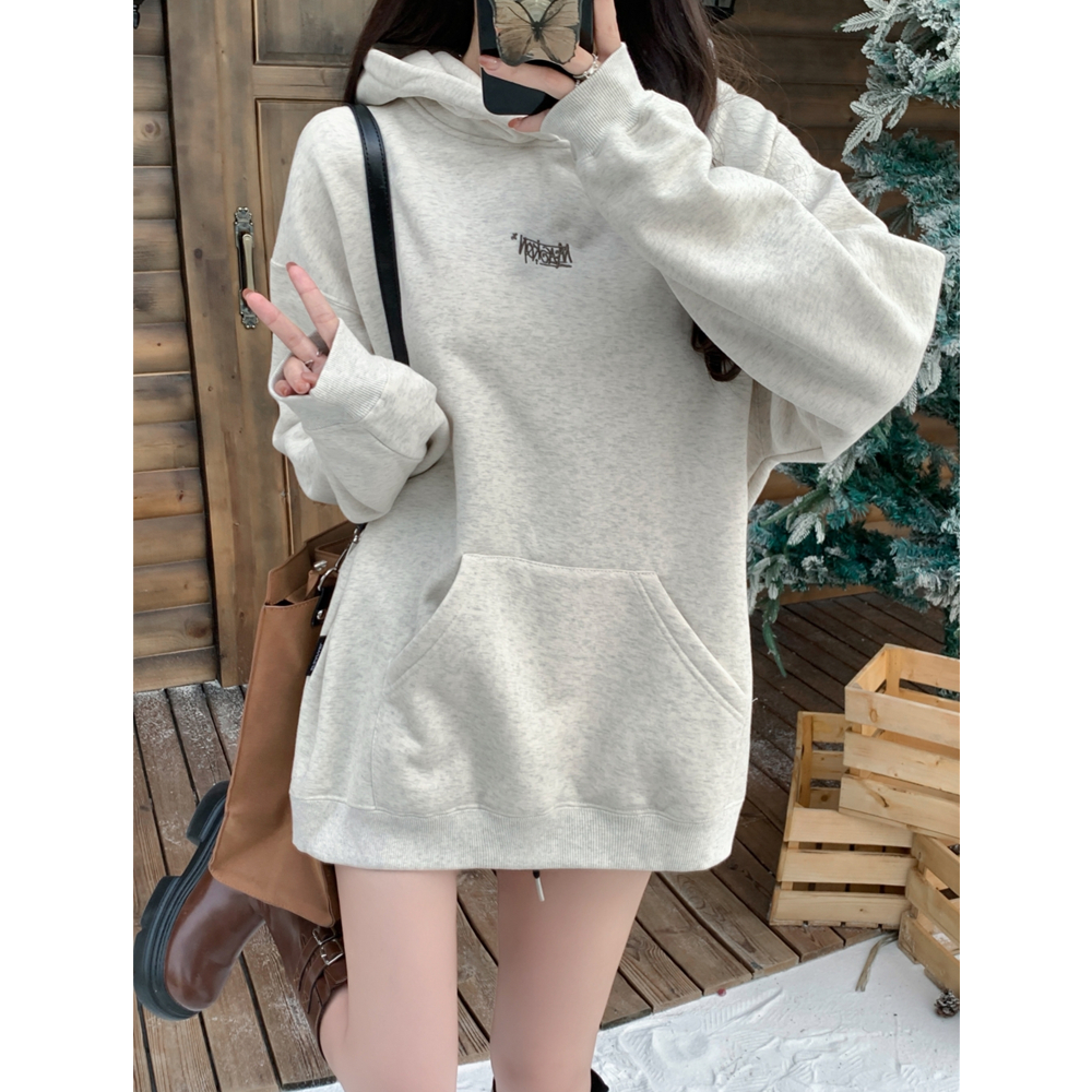 PF28890#华棉复合卫衣女连帽刺绣字母加绒加厚绣花女裝貨源服裝批發