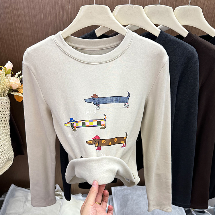 PF28886# 德绒打底衫女内搭秋冬季长袖磨毛t恤加绒加厚修身上衣服女裝貨源服裝批發